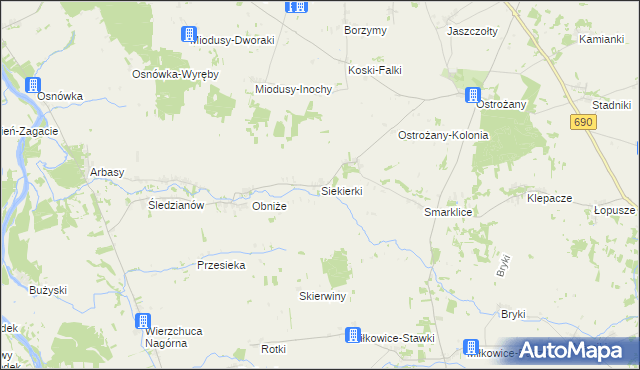 mapa Siekierki gmina Drohiczyn, Siekierki gmina Drohiczyn na mapie Targeo