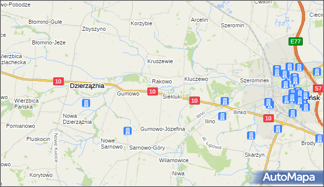 mapa Siekluki gmina Dzierzążnia, Siekluki gmina Dzierzążnia na mapie Targeo