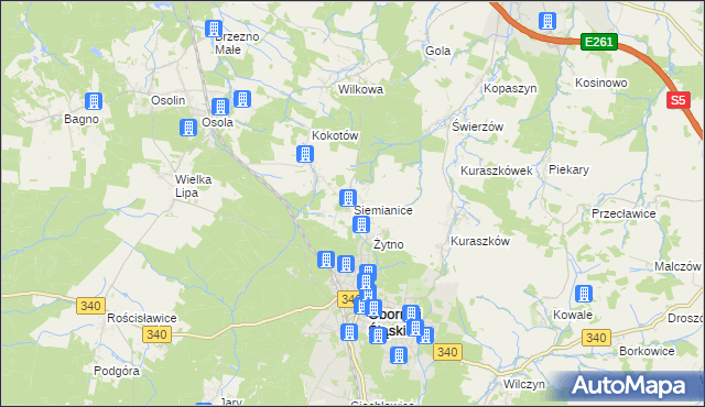 mapa Siemianice gmina Oborniki Śląskie, Siemianice gmina Oborniki Śląskie na mapie Targeo