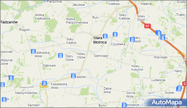 mapa Siemiradz gmina Stara Błotnica, Siemiradz gmina Stara Błotnica na mapie Targeo