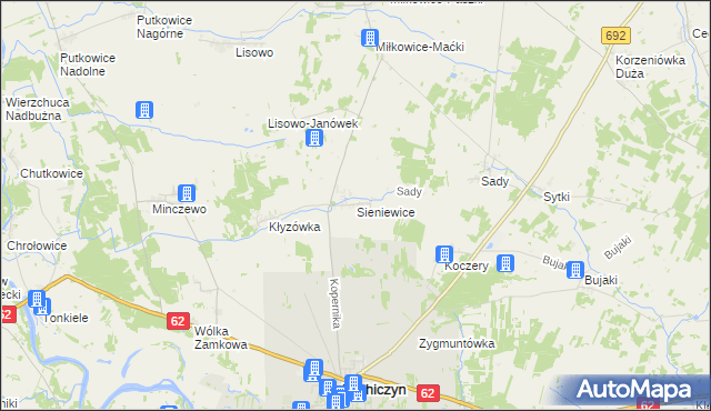 mapa Sieniewice, Sieniewice na mapie Targeo