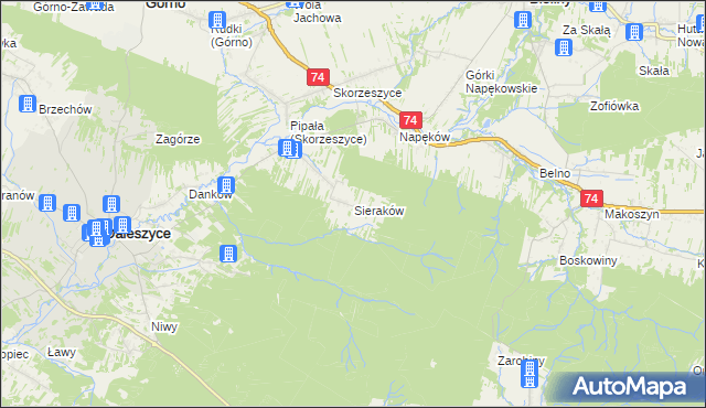 mapa Sieraków gmina Daleszyce, Sieraków gmina Daleszyce na mapie Targeo