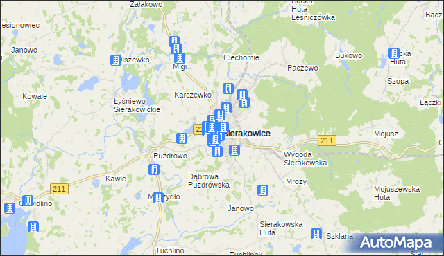 mapa Sierakowice powiat kartuski, Sierakowice powiat kartuski na mapie Targeo