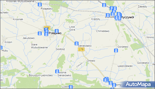 mapa Sierakówko gmina Połajewo, Sierakówko gmina Połajewo na mapie Targeo