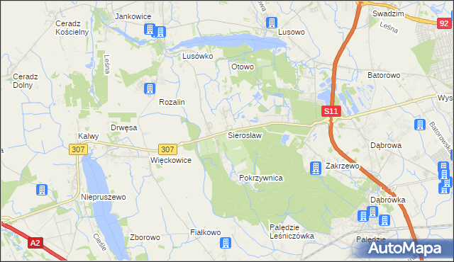 mapa Sierosław gmina Tarnowo Podgórne, Sierosław gmina Tarnowo Podgórne na mapie Targeo