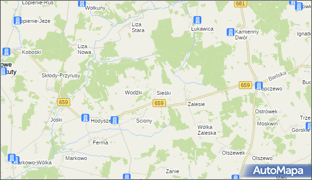 mapa Sieśki gmina Wyszki, Sieśki gmina Wyszki na mapie Targeo