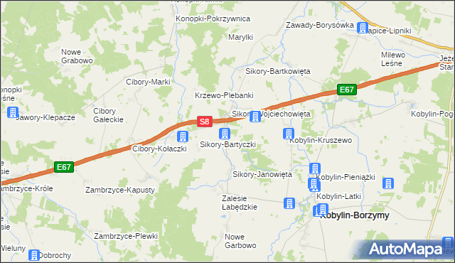 mapa Sikory-Pawłowięta, Sikory-Pawłowięta na mapie Targeo