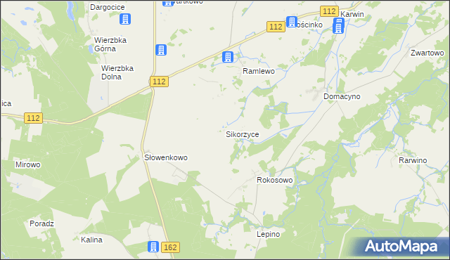 mapa Sikorzyce gmina Gościno, Sikorzyce gmina Gościno na mapie Targeo