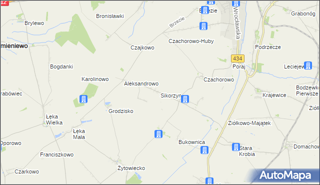 mapa Sikorzyn gmina Gostyń, Sikorzyn gmina Gostyń na mapie Targeo