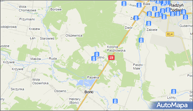 mapa Sitno gmina Borki, Sitno gmina Borki na mapie Targeo