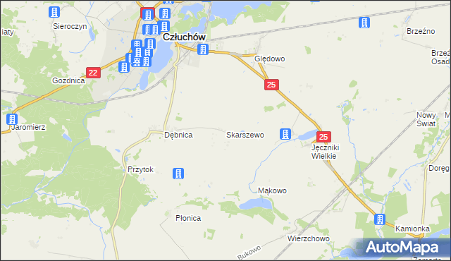 mapa Skarszewo gmina Człuchów, Skarszewo gmina Człuchów na mapie Targeo
