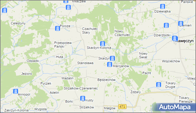 mapa Skarżyn gmina Kawęczyn, Skarżyn gmina Kawęczyn na mapie Targeo