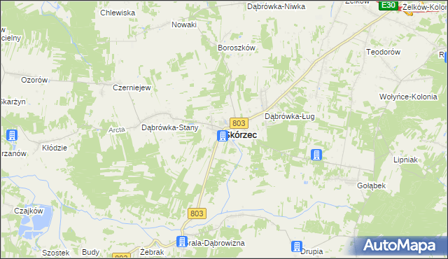 mapa Skórzec powiat siedlecki, Skórzec powiat siedlecki na mapie Targeo