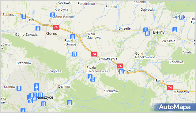 mapa Skorzeszyce, Skorzeszyce na mapie Targeo