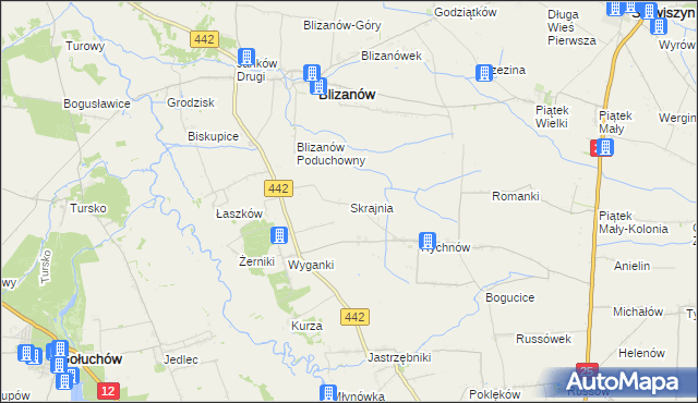mapa Skrajnia gmina Blizanów, Skrajnia gmina Blizanów na mapie Targeo
