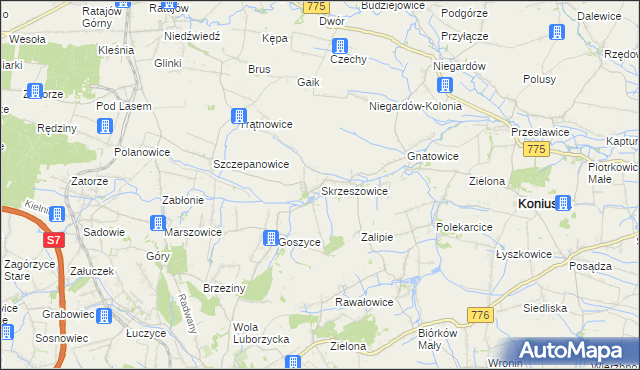 mapa Skrzeszowice, Skrzeszowice na mapie Targeo