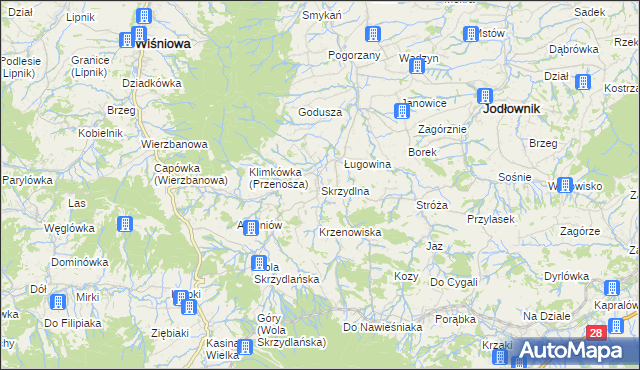 mapa Skrzydlna, Skrzydlna na mapie Targeo