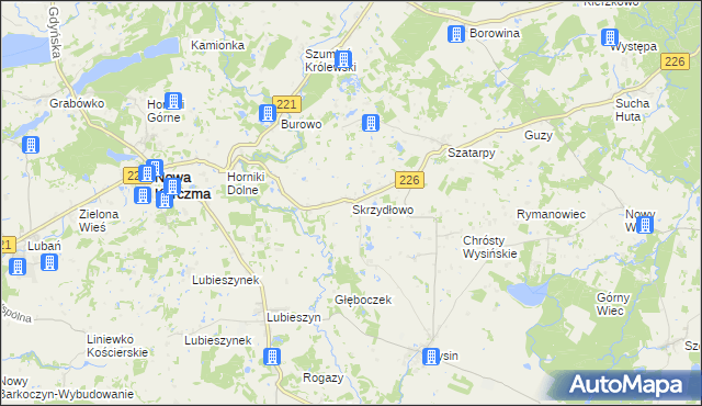 mapa Skrzydłowo gmina Nowa Karczma, Skrzydłowo gmina Nowa Karczma na mapie Targeo
