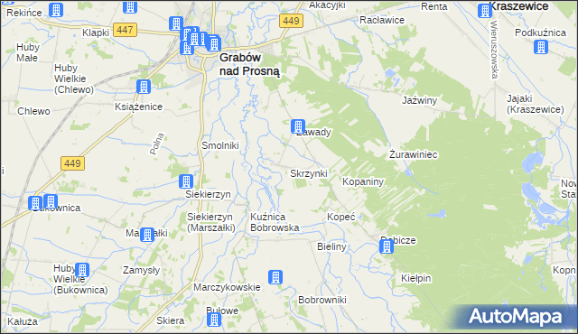 mapa Skrzynki gmina Grabów nad Prosną, Skrzynki gmina Grabów nad Prosną na mapie Targeo