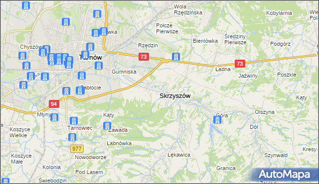 mapa Skrzyszów powiat tarnowski, Skrzyszów powiat tarnowski na mapie Targeo