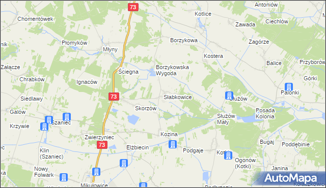 mapa Słabkowice, Słabkowice na mapie Targeo