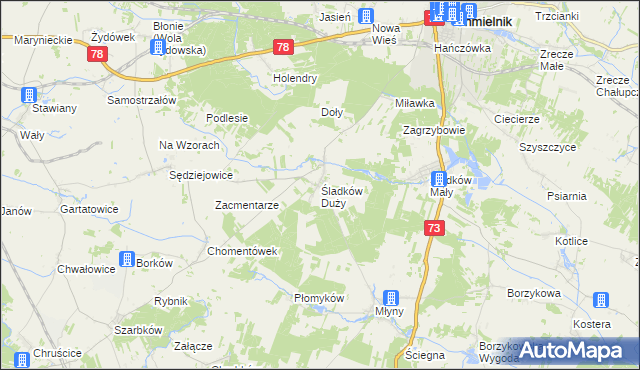 mapa Śladków Duży, Śladków Duży na mapie Targeo