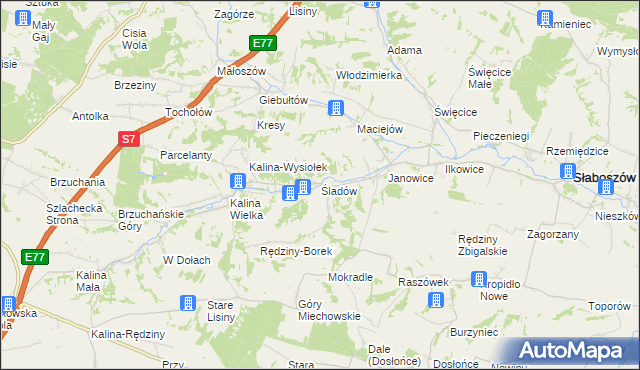 mapa Śladów gmina Słaboszów, Śladów gmina Słaboszów na mapie Targeo