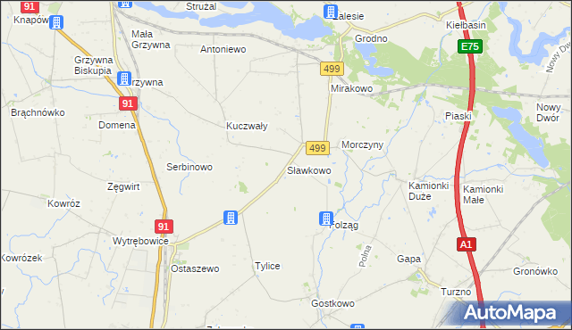 mapa Sławkowo gmina Chełmża, Sławkowo gmina Chełmża na mapie Targeo