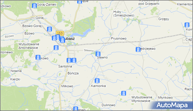 mapa Sławno gmina Lubasz, Sławno gmina Lubasz na mapie Targeo