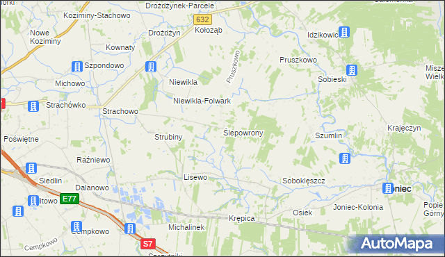 mapa Ślepowrony gmina Sochocin, Ślepowrony gmina Sochocin na mapie Targeo