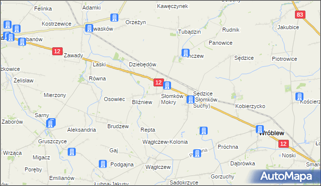 mapa Słomków Mokry, Słomków Mokry na mapie Targeo