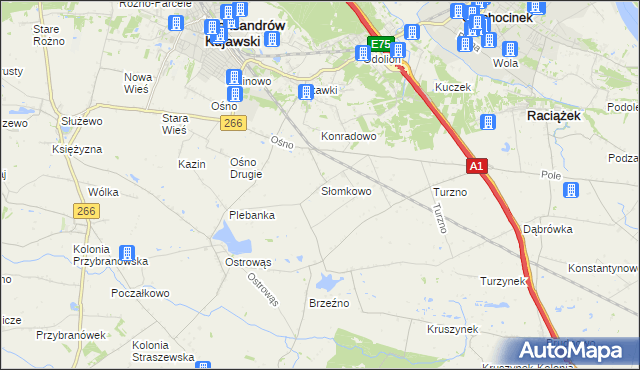 mapa Słomkowo gmina Aleksandrów Kujawski, Słomkowo gmina Aleksandrów Kujawski na mapie Targeo