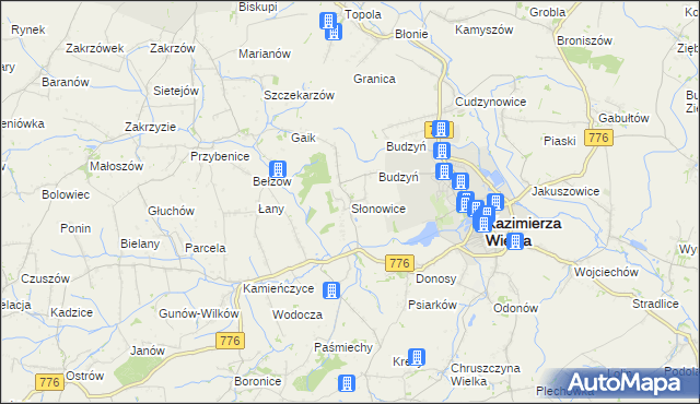 mapa Słonowice gmina Kazimierza Wielka, Słonowice gmina Kazimierza Wielka na mapie Targeo