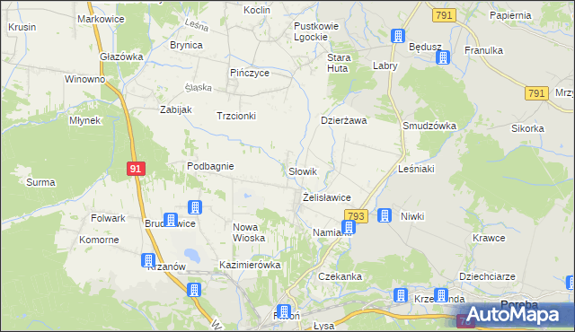 mapa Słowik gmina Siewierz, Słowik gmina Siewierz na mapie Targeo