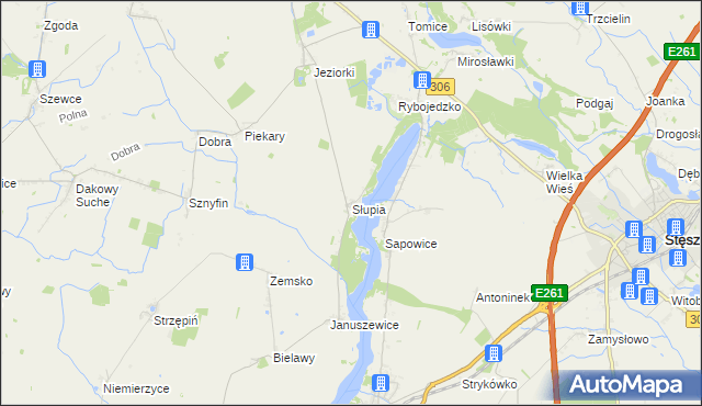 mapa Słupia gmina Stęszew, Słupia gmina Stęszew na mapie Targeo