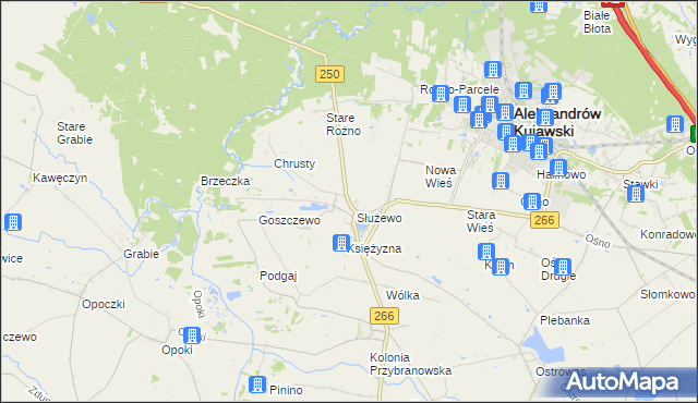 mapa Służewo gmina Aleksandrów Kujawski, Służewo gmina Aleksandrów Kujawski na mapie Targeo