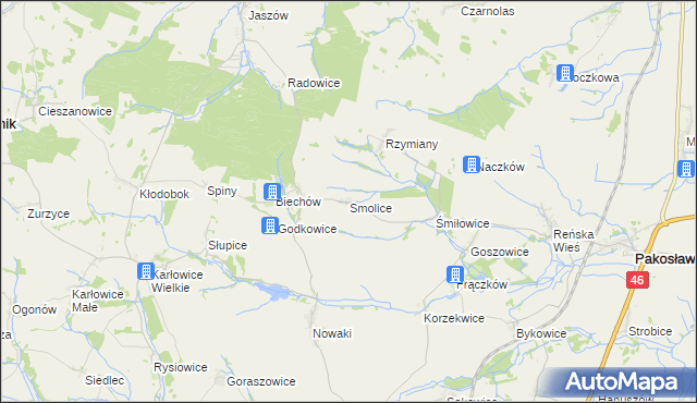 mapa Smolice gmina Pakosławice, Smolice gmina Pakosławice na mapie Targeo