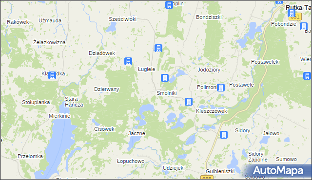 mapa Smolniki gmina Rutka-Tartak, Smolniki gmina Rutka-Tartak na mapie Targeo