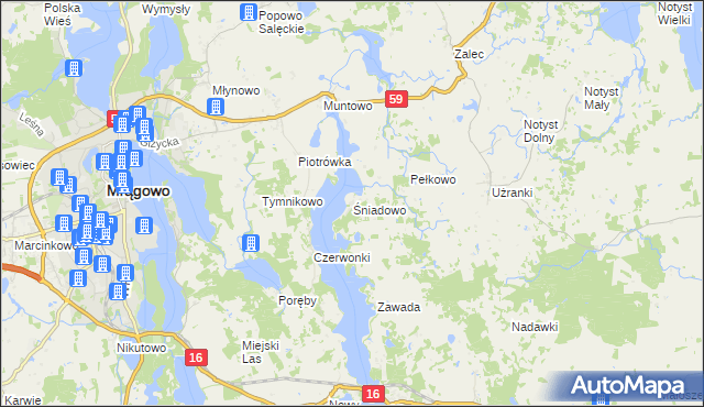 mapa Śniadowo gmina Mrągowo, Śniadowo gmina Mrągowo na mapie Targeo