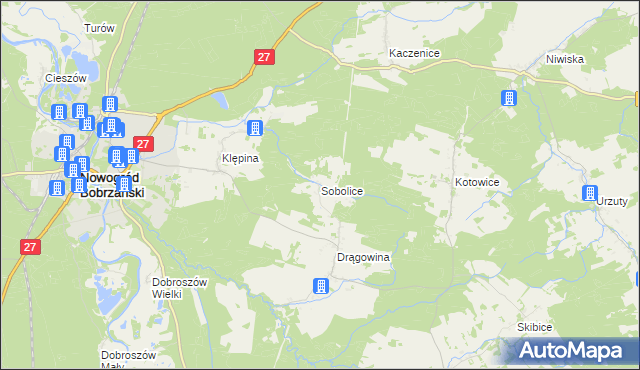 mapa Sobolice gmina Nowogród Bobrzański, Sobolice gmina Nowogród Bobrzański na mapie Targeo