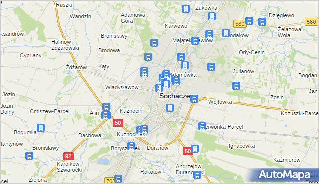 mapa Sochaczew, Sochaczew na mapie Targeo