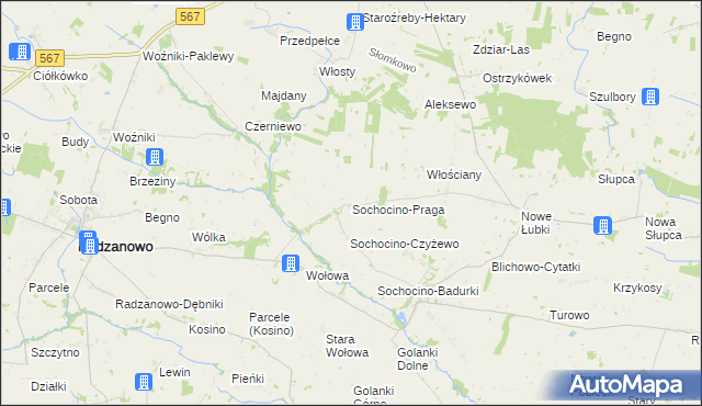 mapa Sochocino-Praga, Sochocino-Praga na mapie Targeo