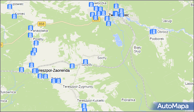 mapa Sochy gmina Zwierzyniec, Sochy gmina Zwierzyniec na mapie Targeo