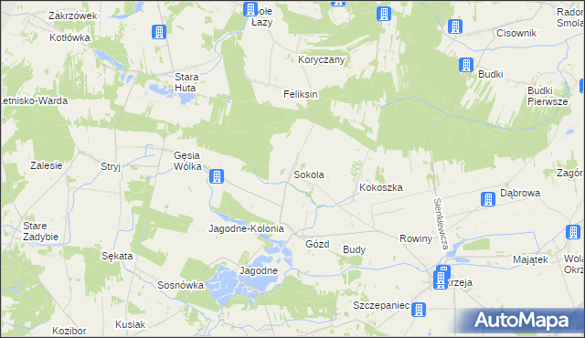mapa Sokola gmina Kłoczew, Sokola gmina Kłoczew na mapie Targeo