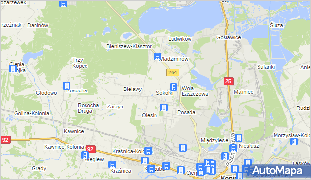 mapa Sokółki gmina Kazimierz Biskupi, Sokółki gmina Kazimierz Biskupi na mapie Targeo