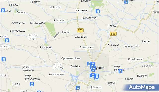 mapa Sokołówek gmina Żychlin, Sokołówek gmina Żychlin na mapie Targeo
