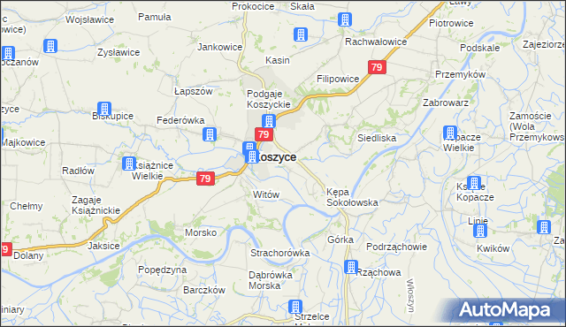mapa Sokołowice gmina Koszyce, Sokołowice gmina Koszyce na mapie Targeo