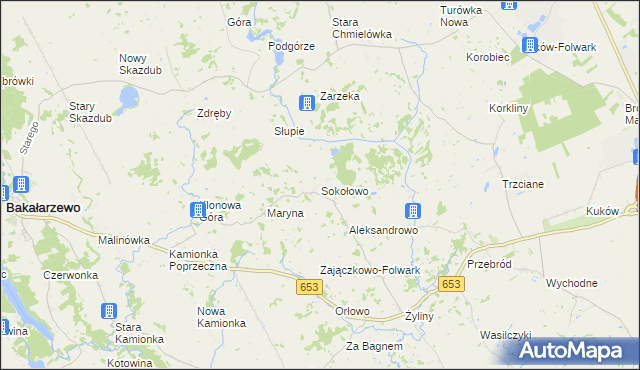 mapa Sokołowo gmina Bakałarzewo, Sokołowo gmina Bakałarzewo na mapie Targeo