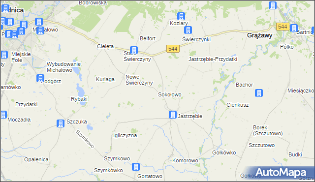 mapa Sokołowo gmina Bartniczka, Sokołowo gmina Bartniczka na mapie Targeo