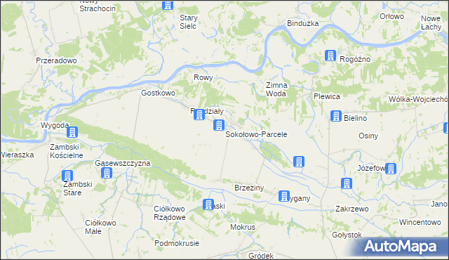 mapa Sokołowo-Parcele gmina Obryte, Sokołowo-Parcele gmina Obryte na mapie Targeo